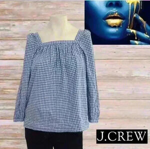 J Crew  Top Square Neck Blouse Blue Plaid  Sz 4/ Blouse For Women